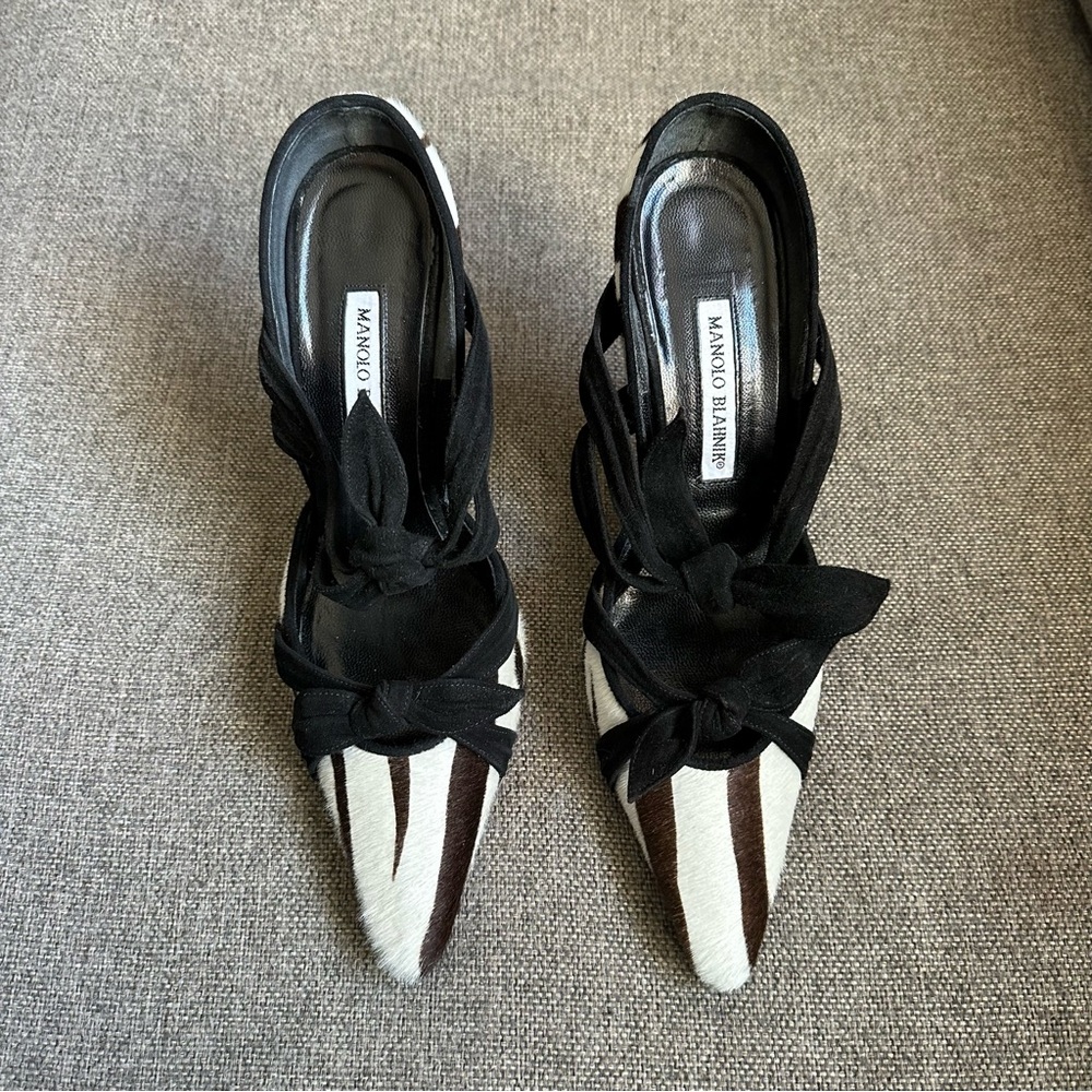 Vintage Manolo Blahnik zebra pony hair heels - Picture 2 of 8